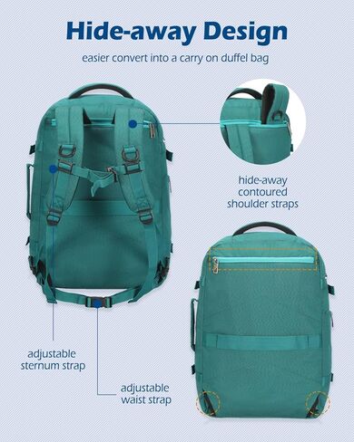 Hynes Eagle Travel Backpack 40L Flight Approved Carry on Backpack Men Large Cabin Weekender Laptop Backpack Women 15.6 inches Teal with Waist Pack Green in Kuwait