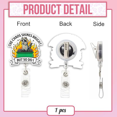 بكرة شارة حريق القمامة - بكرة شارة ممرضة مضحكة مع تصميم الراكون - حامل شارة هوية قابل للسحب للممرضات والمعلمين وموظفي المكاتب - هدية فكاهة العمل in Kuwait