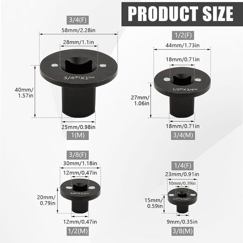 مجموعة محول مقبس الصدمات المنخفض، مجموعة محولات سقاطة المحرك 4 قطع للمساحات الضيقة - تتضمن محولات حجم المحرك 3/8 بوصة إلى 1/2 بوصة، 1/4 بوصة إلى 3/8 بوصة، 3/4 بوصة إلى 1 بوصة، 1/2 بوصة إلى 3/4 بوصة in Kuwait