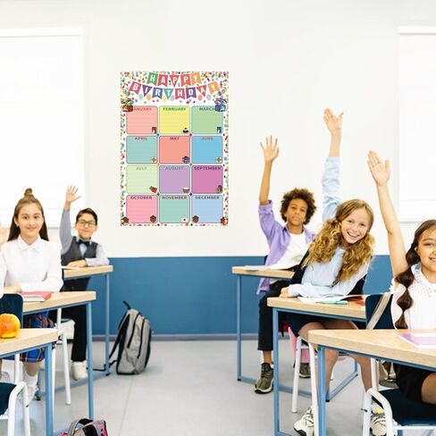 SANTSUN Happy Birthday Poster for Classroom, Birthday Chart Bulletin Board, Laminated, Dry-Erase, 17"x24", Back to School Teaching Supplies, Chalkboard Wall Decor in Kuwait