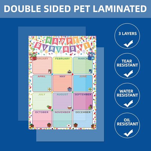 SANTSUN Happy Birthday Poster for Classroom, Birthday Chart Bulletin Board, Laminated, Dry-Erase, 17"x24", Back to School Teaching Supplies, Chalkboard Wall Decor in Kuwait