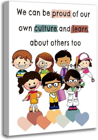 لوحة فنية جدارية متنوعة ملهمة مؤطرة - مطبوعات لوحة قماشية بألوان مائية - ديكور فني جداري للمعلمين - فن جداري إيجابي ذاتي - ملصق فني متعدد الثقافات لديكور جدار المكتب في الفصل الدراسي، 30.48 سم × 40.64 سم in Kuwait