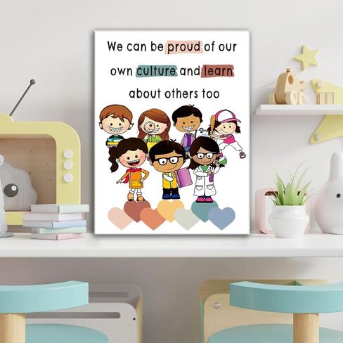 لوحة فنية جدارية متنوعة ملهمة مؤطرة - مطبوعات لوحة قماشية بألوان مائية - ديكور فني جداري للمعلمين - فن جداري إيجابي ذاتي - ملصق فني متعدد الثقافات لديكور جدار المكتب في الفصل الدراسي، 30.48 سم × 40.64 سم in Kuwait