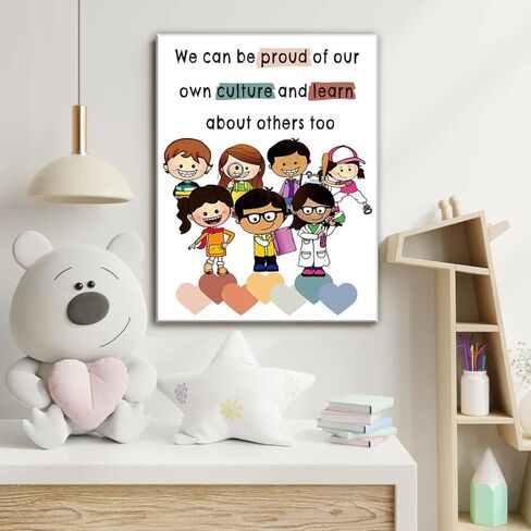 لوحة فنية جدارية متنوعة ملهمة مؤطرة - مطبوعات لوحة قماشية بألوان مائية - ديكور فني جداري للمعلمين - فن جداري إيجابي ذاتي - ملصق فني متعدد الثقافات لديكور جدار المكتب في الفصل الدراسي، 30.48 سم × 40.64 سم in Kuwait