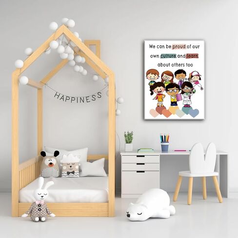 لوحة فنية جدارية متنوعة ملهمة مؤطرة - مطبوعات لوحة قماشية بألوان مائية - ديكور فني جداري للمعلمين - فن جداري إيجابي ذاتي - ملصق فني متعدد الثقافات لديكور جدار المكتب في الفصل الدراسي، 30.48 سم × 40.64 سم in Kuwait