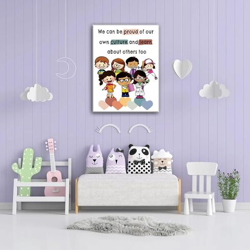 لوحة فنية جدارية متنوعة ملهمة مؤطرة - مطبوعات لوحة قماشية بألوان مائية - ديكور فني جداري للمعلمين - فن جداري إيجابي ذاتي - ملصق فني متعدد الثقافات لديكور جدار المكتب في الفصل الدراسي، 30.48 سم × 40.64 سم in Kuwait