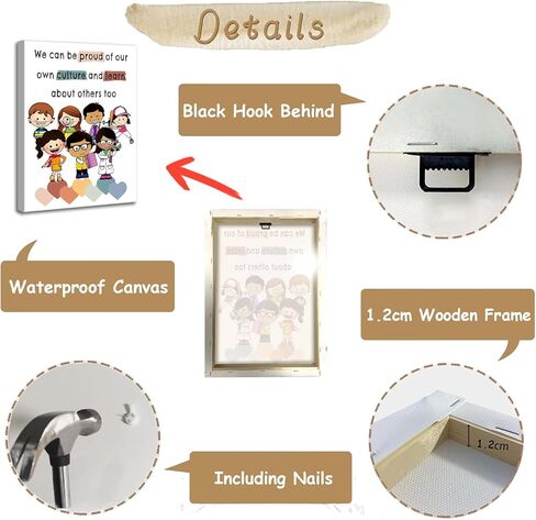 لوحة فنية جدارية متنوعة ملهمة مؤطرة - مطبوعات لوحة قماشية بألوان مائية - ديكور فني جداري للمعلمين - فن جداري إيجابي ذاتي - ملصق فني متعدد الثقافات لديكور جدار المكتب في الفصل الدراسي، 30.48 سم × 40.64 سم in Kuwait