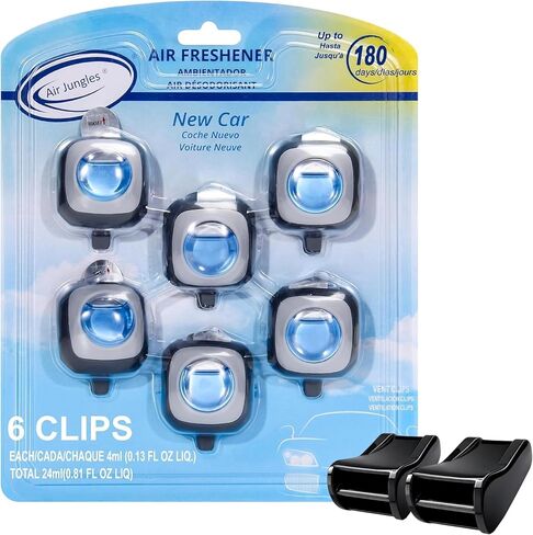 Air Jungles Car Air Freshener Vent Clip 6 Count with 2 Adapter Compatible with Tesla, New Car Scent, Long Lasting Odor Eliminator, Up to 180 Days in Kuwait
