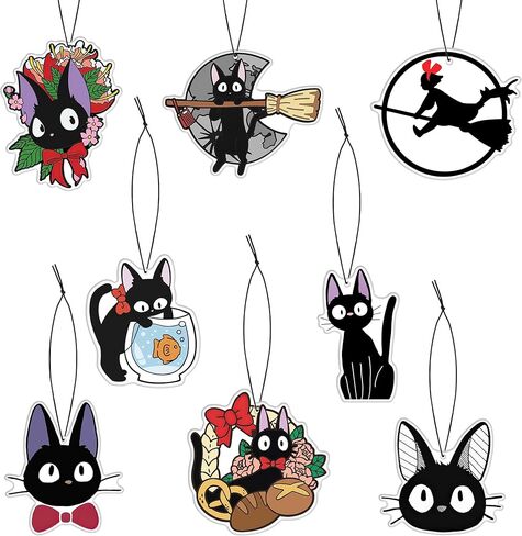Pounchi Cute Black Cat Car Air Freshener Cards (8 Pack Refreshing Ice Scent) Anime Accessories for Car Interior Hanging Gift Rearview Pendant Supplies in Saudi Arabia
