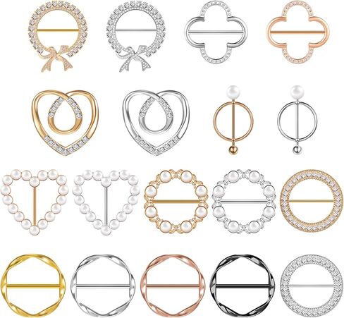 Juexica 18 Pcs T-Shirt Clips Ties for Women Scarf Ring Clips Waist Round Metal Alloy Scarf Buckle with Rhinestone and Pearl Knot Ring in Kuwait