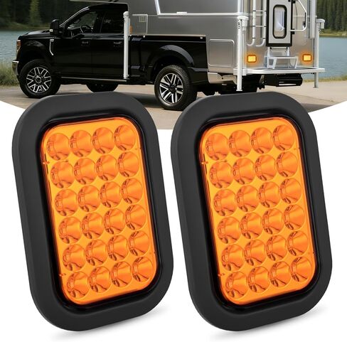 Nilight 5" X 3" Rectangular Trailer Tail Light 2 PCS Amber 24 LED Turn Signal Light w/Flush Mount Grommets Plugs IP67 Waterproof for 12V Truck ATV UTV Trailer Bus RV Camper in Saudi Arabia