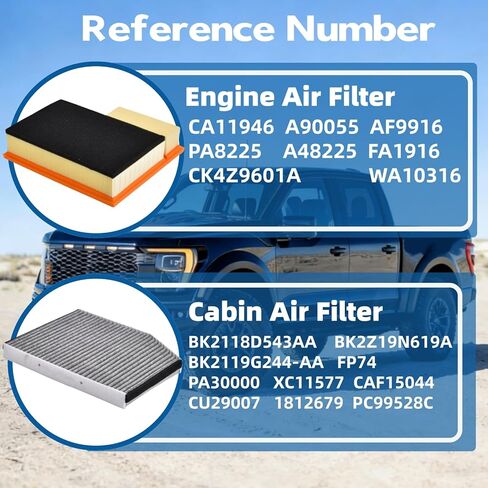 BK2Z19N619A CA11946 Engine & Cabin Air Filter Kit Compatible with Ford Transit 150 250 350 Transit 350 HD 2015 2016 2017 2018 2019 3.2L 3.5L 3.7L Replace BK2118D543AA AF9916 in Kuwait