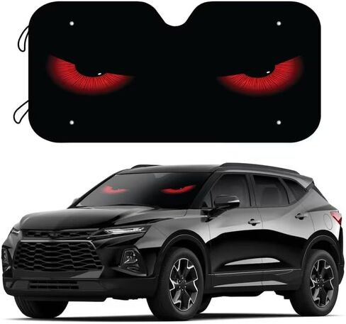 1pc Red Eyes Car Sun Shade for Windshield Blocks UV Rays Visor Protector Foldable Sun Shield with 4 Free Suction Cups Keeps Cool Beach Seaside Scenery in Saudi Arabia