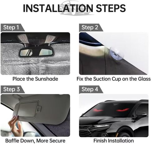 1pc Red Eyes Car Sun Shade for Windshield Blocks UV Rays Visor Protector Foldable Sun Shield with 4 Free Suction Cups Keeps Cool Beach Seaside Scenery in Saudi Arabia