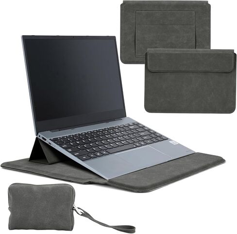 حافظة كمبيوتر محمول مقاس 13.3-14 بوصة مع غطاء حامل من جلد البولي يوريثان حقيبة نحيفة لجهاز MacBook Pro 14/MacBook Air 13/13.3 بوصة 2026-2021 Dell/Lenovo/HP/ASUS/Huawei Matebook 14 بوصة (رمادي) in Kuwait
