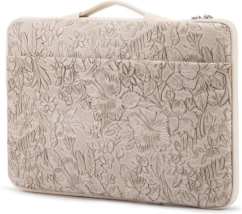 Kinmac Embossed PU Leather 360° Heavy Duty Protective Laptop Sleeve with Poacket (Green Leaves, 15 inch-15.6 inch) in Saudi Arabia