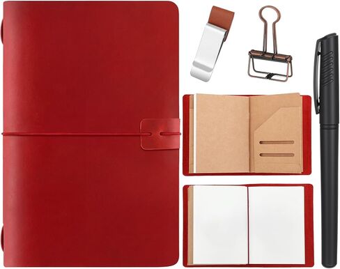 Thenshop Travelers Refillable Leather Journal Notebook 5.3 x 4.1 Inch Brown Travel Diary Handmade Passport Travelers Journal for Men and Women with 3 Notebook Inserts, Pen Holder, Binder Clip in Saudi Arabia