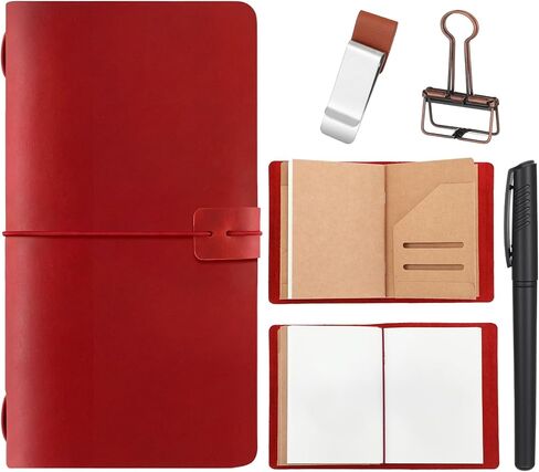 Thenshop Travelers Refillable Leather Journal Notebook 5.3 x 4.1 Inch Brown Travel Diary Handmade Passport Travelers Journal for Men and Women with 3 Notebook Inserts, Pen Holder, Binder Clip in Saudi Arabia