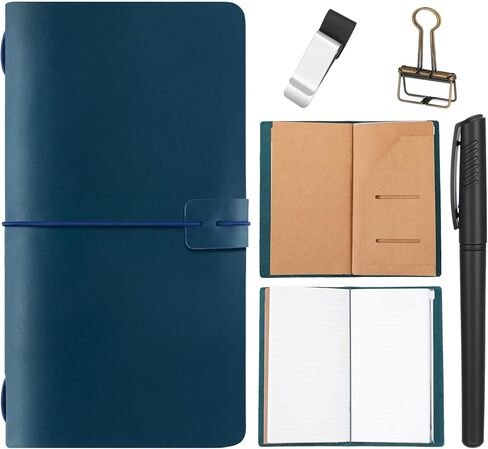 Thenshop Travelers Refillable Leather Journal Notebook 5.3 x 4.1 Inch Brown Travel Diary Handmade Passport Travelers Journal for Men and Women with 3 Notebook Inserts, Pen Holder, Binder Clip in Saudi Arabia