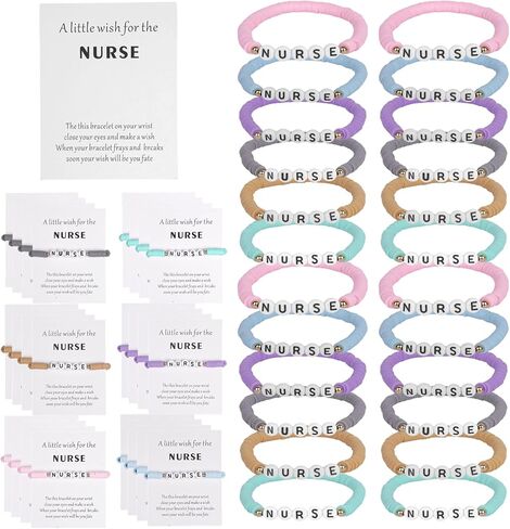 24 Sets Nurses Bracelets, Nurse Gifts with Blessing Cards, Beaded Bracelets Nurse Gifts for Women, Colorful Polymer Clay Beaded Graduation Bracelets for Women Practitioner Graduation Medical Assistant in Kuwait