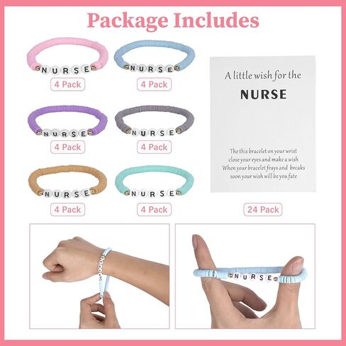 24 Sets Nurses Bracelets, Nurse Gifts with Blessing Cards, Beaded Bracelets Nurse Gifts for Women, Colorful Polymer Clay Beaded Graduation Bracelets for Women Practitioner Graduation Medical Assistant in Kuwait