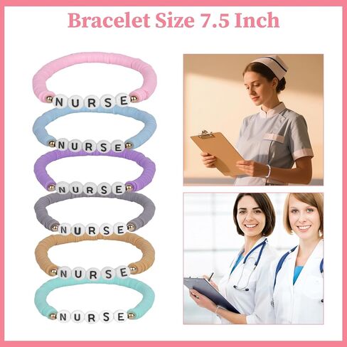 24 Sets Nurses Bracelets, Nurse Gifts with Blessing Cards, Beaded Bracelets Nurse Gifts for Women, Colorful Polymer Clay Beaded Graduation Bracelets for Women Practitioner Graduation Medical Assistant in Kuwait