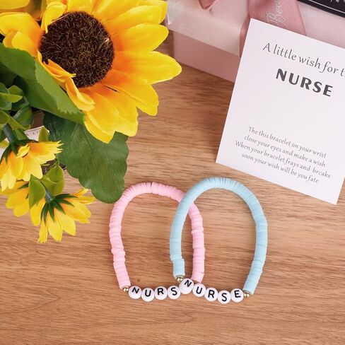 24 Sets Nurses Bracelets, Nurse Gifts with Blessing Cards, Beaded Bracelets Nurse Gifts for Women, Colorful Polymer Clay Beaded Graduation Bracelets for Women Practitioner Graduation Medical Assistant in Kuwait