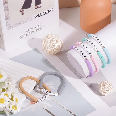 24 Sets Nurses Bracelets, Nurse Gifts with Blessing Cards, Beaded Bracelets Nurse Gifts for Women, Colorful Polymer Clay Beaded Graduation Bracelets for Women Practitioner Graduation Medical Assistant in Kuwait