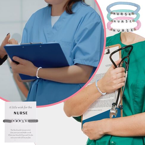 24 Sets Nurses Bracelets, Nurse Gifts with Blessing Cards, Beaded Bracelets Nurse Gifts for Women, Colorful Polymer Clay Beaded Graduation Bracelets for Women Practitioner Graduation Medical Assistant in Kuwait