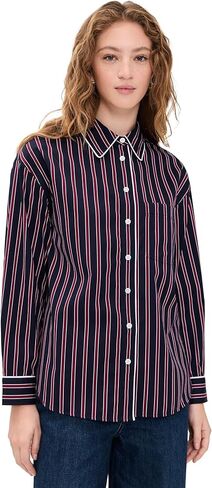Madewell Women's Long Button Up Shirt in Stripe Poplin in Saudi Arabia