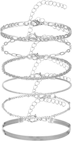 Trendy Bracelets for Women, Silver Dainty Stackable Bracelet, Adjustable Boho Bangles Charm, Waterproof Non Tarnish Bangle Cuff Beaded Bracelet Set, Women Stack Bracelets Jewelry Gifts in Saudi Arabia