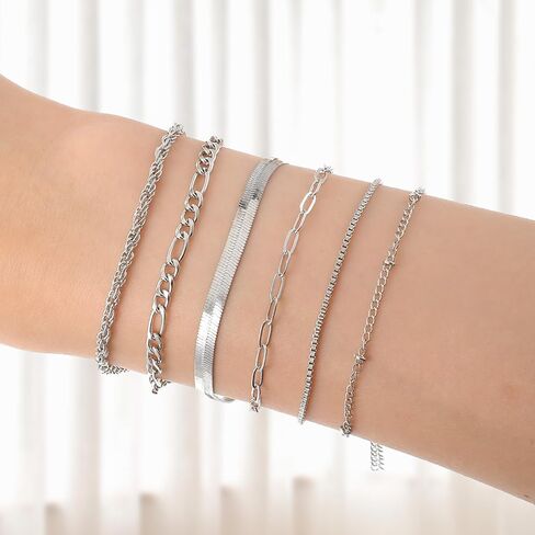 Trendy Bracelets for Women, Silver Dainty Stackable Bracelet, Adjustable Boho Bangles Charm, Waterproof Non Tarnish Bangle Cuff Beaded Bracelet Set, Women Stack Bracelets Jewelry Gifts in Saudi Arabia