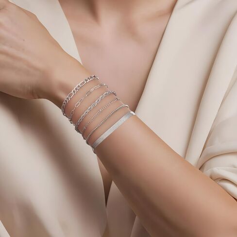 Trendy Bracelets for Women, Silver Dainty Stackable Bracelet, Adjustable Boho Bangles Charm, Waterproof Non Tarnish Bangle Cuff Beaded Bracelet Set, Women Stack Bracelets Jewelry Gifts in Saudi Arabia