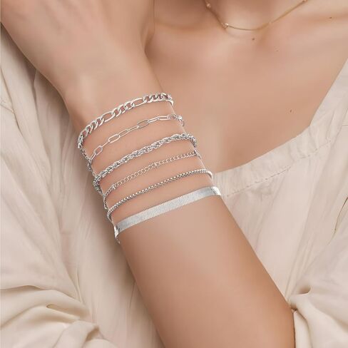 Trendy Bracelets for Women, Silver Dainty Stackable Bracelet, Adjustable Boho Bangles Charm, Waterproof Non Tarnish Bangle Cuff Beaded Bracelet Set, Women Stack Bracelets Jewelry Gifts in Saudi Arabia