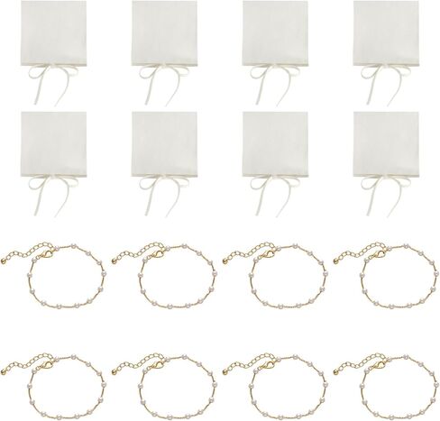 8 Pcs Imitation Pearl Bracelet Set with Light Yellow Velvet Bags, Dainty Beaded Chain Bracelet for Bridesmaid Gifts, Adjustable 5.9+2 in Bracelet for Bridal Wedding Party Favor in Kuwait