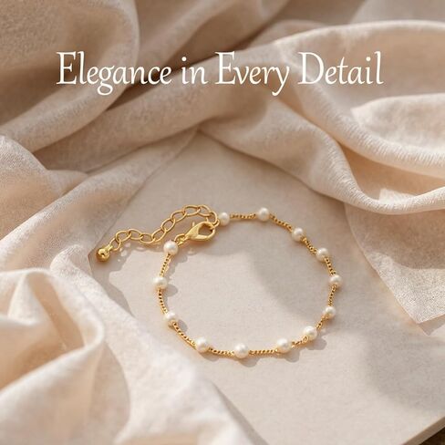 8 Pcs Imitation Pearl Bracelet Set with Light Yellow Velvet Bags, Dainty Beaded Chain Bracelet for Bridesmaid Gifts, Adjustable 5.9+2 in Bracelet for Bridal Wedding Party Favor in Kuwait