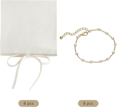 8 Pcs Imitation Pearl Bracelet Set with Light Yellow Velvet Bags, Dainty Beaded Chain Bracelet for Bridesmaid Gifts, Adjustable 5.9+2 in Bracelet for Bridal Wedding Party Favor in Kuwait