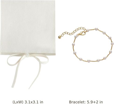 8 Pcs Imitation Pearl Bracelet Set with Light Yellow Velvet Bags, Dainty Beaded Chain Bracelet for Bridesmaid Gifts, Adjustable 5.9+2 in Bracelet for Bridal Wedding Party Favor in Kuwait