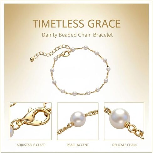 8 Pcs Imitation Pearl Bracelet Set with Light Yellow Velvet Bags, Dainty Beaded Chain Bracelet for Bridesmaid Gifts, Adjustable 5.9+2 in Bracelet for Bridal Wedding Party Favor in Kuwait