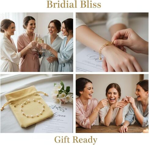 8 Pcs Imitation Pearl Bracelet Set with Light Yellow Velvet Bags, Dainty Beaded Chain Bracelet for Bridesmaid Gifts, Adjustable 5.9+2 in Bracelet for Bridal Wedding Party Favor in Kuwait