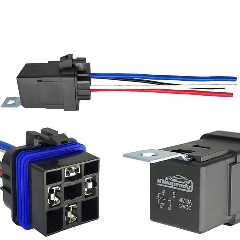 irhapsody 4-pin 40/30AMP 12V DC Waterproof Relay with Heavy Duty Wires, SPST Automotive Relay, Pack of 5 in Kuwait