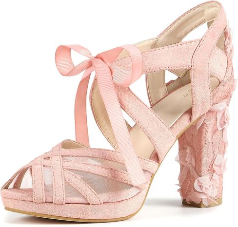Perphy Lace Peep Toe Flowers Platform Wedding Bridal Chunky Heel Sandals for Women in Saudi Arabia