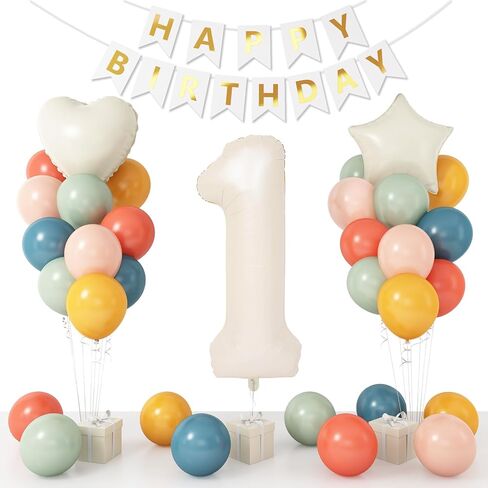 1st Birthday Decoration for Girls, Pastel Macaron 1st Birthday Balloon, Pink Number 1 Balloon with Butterfly Stickers, Star Heart Foil Balloons Banner Set for Baby 1 Year Old Birthday Party Decor in Kuwait