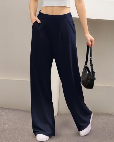 Women's High Waisted Waffle Knit Pants - Tummy Control, Loose Fit，Stretch Wide Leg, Dressy Casual in Saudi Arabia