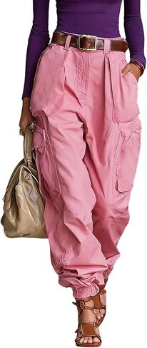 Plus Size Cargo Pants for Women High Waisted Wide Leg Parachute Pants Casual Y2k Multi Pockets Pants in Kuwait