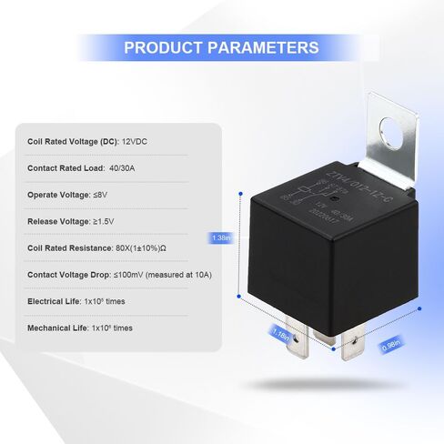 Techie 2 Pack 4 Pin Car Relay,12V 40A with Fixed Plate, AC Starter,Air Conditioner,Heavy Duty Relay Switch,Fit for Cars, Motorcycles, Trucks in Kuwait