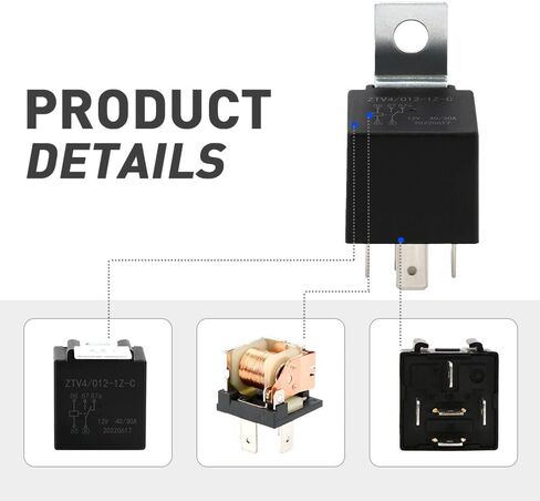 Techie 2 Pack 4 Pin Car Relay,12V 40A with Fixed Plate, AC Starter,Air Conditioner,Heavy Duty Relay Switch,Fit for Cars, Motorcycles, Trucks in Kuwait