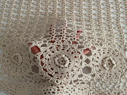 MINDPLUS Hand Crocheted Window Valance Lace Cotton Kitchen Cafe Short Curtain Farmhouse Hollow Window Decoration (Beige, 39" W X 15.7" L) in Kuwait