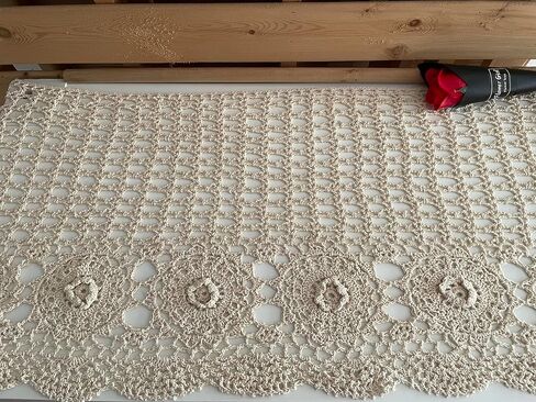 MINDPLUS Hand Crocheted Window Valance Lace Cotton Kitchen Cafe Short Curtain Farmhouse Hollow Window Decoration (Beige, 39" W X 15.7" L) in Kuwait