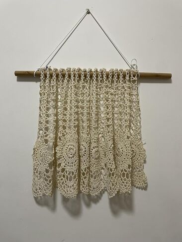 MINDPLUS Hand Crocheted Window Valance Lace Cotton Kitchen Cafe Short Curtain Farmhouse Hollow Window Decoration (Beige, 39" W X 15.7" L) in Kuwait
